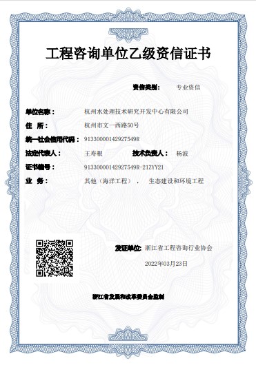 Class B Qualification Certificate for Engineering Consulting Unit